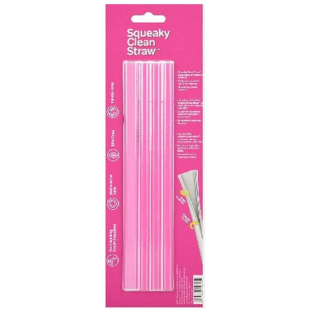 Squeaky Clean Straw 4 pack in Magenta pink Open to Clean Reseal to Sip
